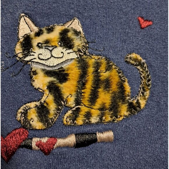 Vintage Cat Embroidered Crewneck Sweatshirt Oversized Baggy Womens M L - Picture 6 of 8